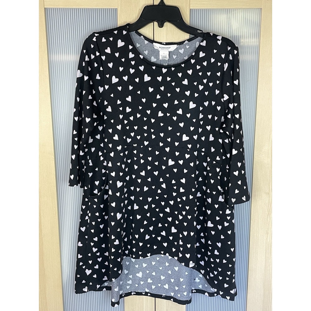 Workshop Republic Soft Womens Shirt Tunic Hearts L Blouse Cute Boho Casual Black